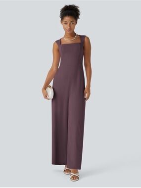 HALARA Plum Square-Neck Maxi Jumpsuit